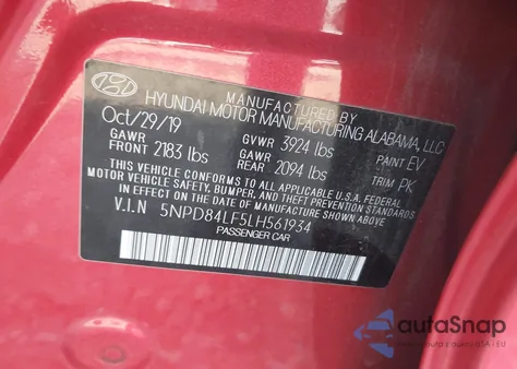 2020 Hyundai Elantra Sel из США, поврежденный, VIN 5NPD84LF5LH561934